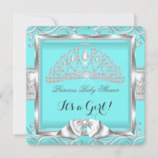 Princess Baby Shower Girl Teal Silver damask Invitation