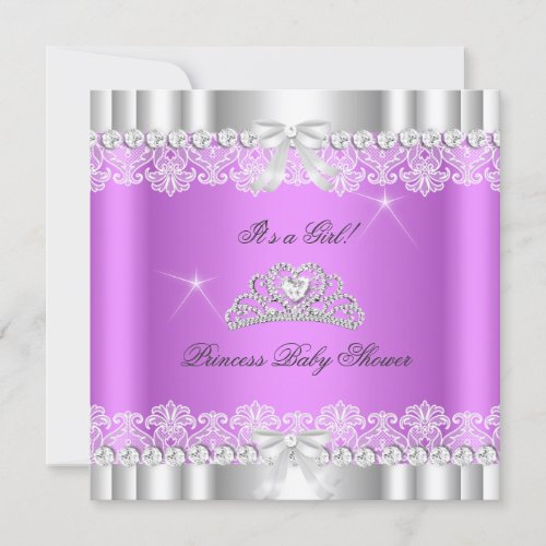 Princess Baby Shower Girl Tiara Lace Lavender Personalized Announcement