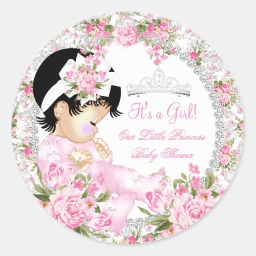 Princess Baby Shower Girl Vintage Rose Floral 2 Classic Round Sticker