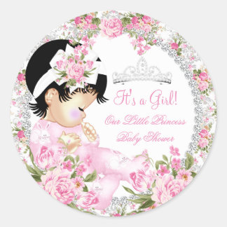 Princess Baby Shower Girl Vintage Rose Floral 2 Classic Round Sticker