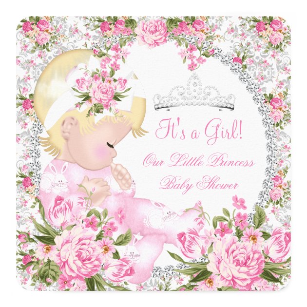 Princess Baby Shower Girl Vintage Rose Floral 3 Invitation