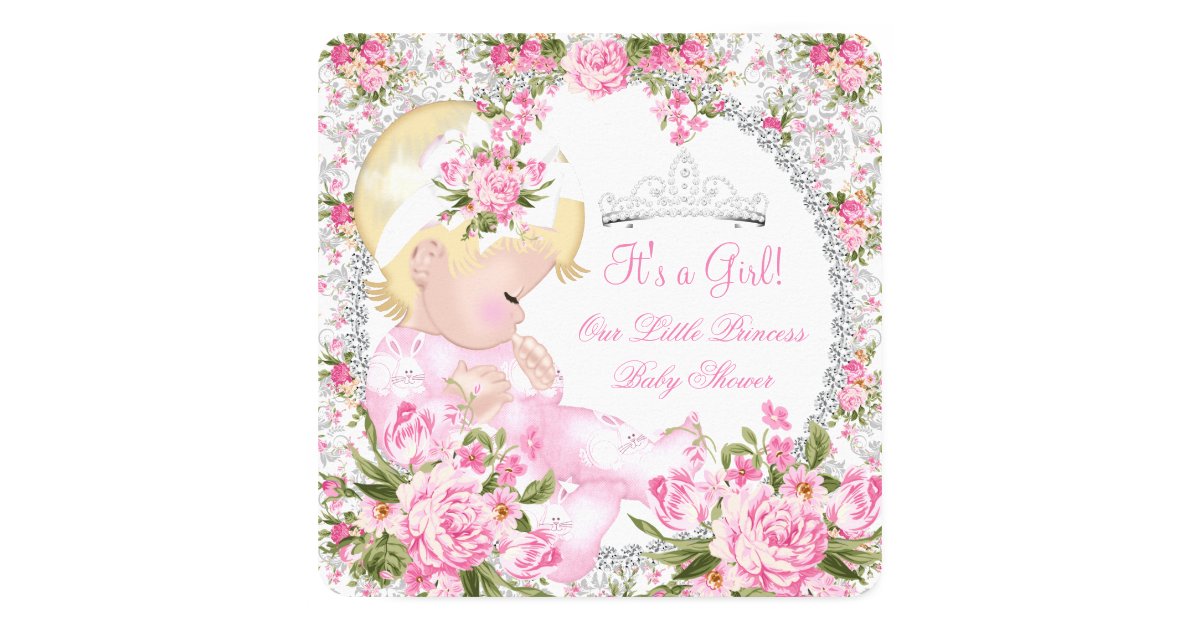 Princess Baby Shower Girl Vintage Rose Floral 3 Invitation