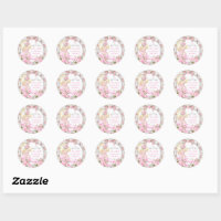 Elegant Pink Bow Baby Shower Classic Round Sticker, Zazzle