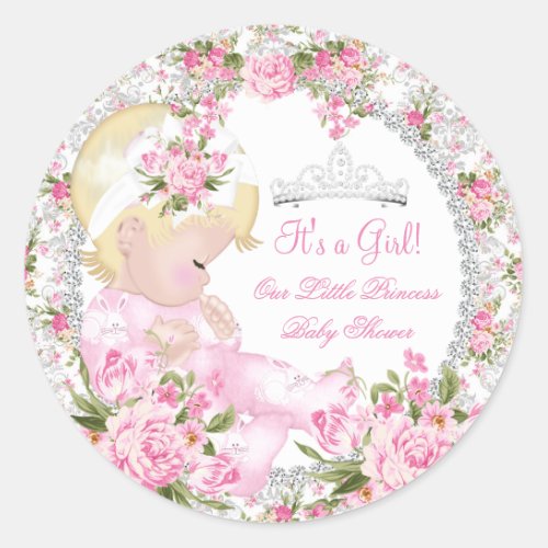 Princess Baby Shower Girl Vintage Rose Floral 3 Classic Round Sticker