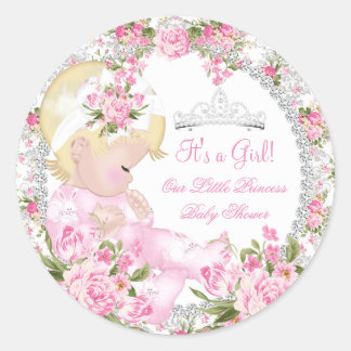 Princess Baby Shower Girl Vintage Rose Floral 3 Classic Round Sticker