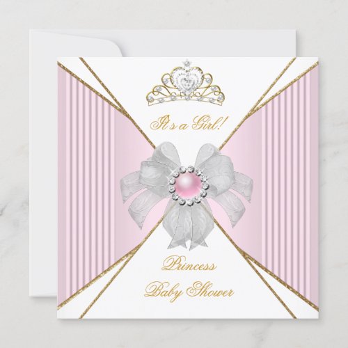 Princess Baby Shower Girl White Pink Pearl Gold Invitation