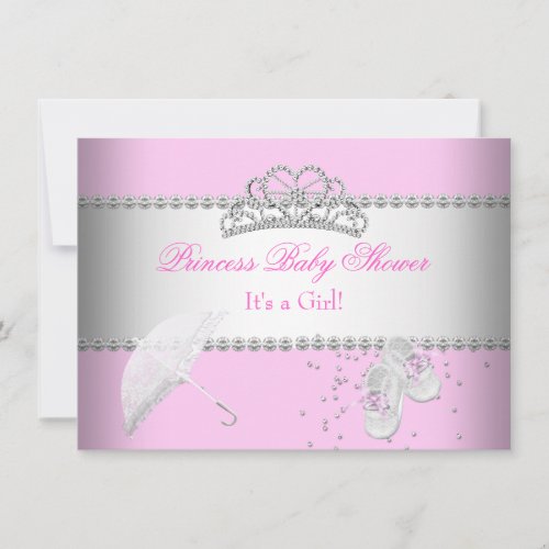 Princess Baby Shower Girl White Pink Tiara 2 Personalized Invite