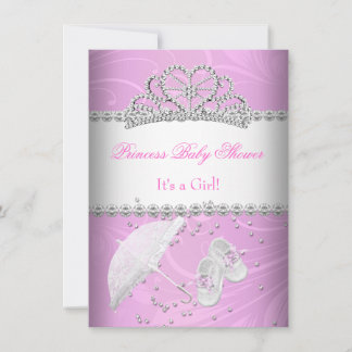 Princess Baby Shower Girl White Pink Tiara Invitation