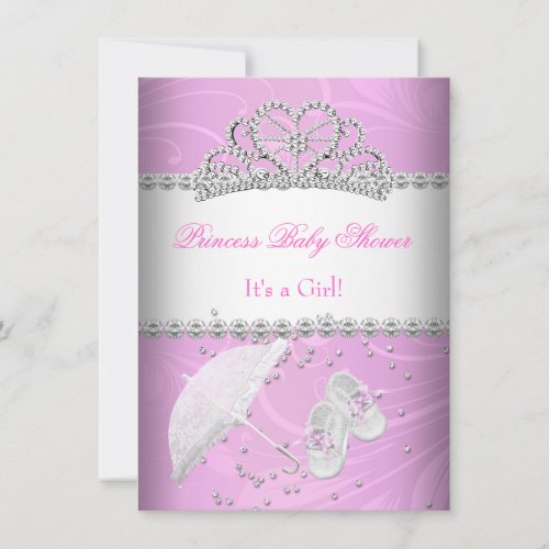 Princess Baby Shower Girl White Pink Tiara Personalized Invite