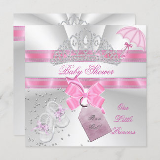 Princess Baby Shower Girl White Pink Tiara Magical Invitation