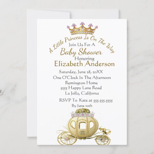 Princess Baby Shower Gold Carriage Invitation