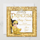 Princess Baby Shower Gold High Heel Glitter Medium Invitation (Front)