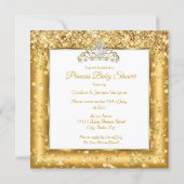 Princess Baby Shower Gold High Heel Glitter Medium Invitation (Back)