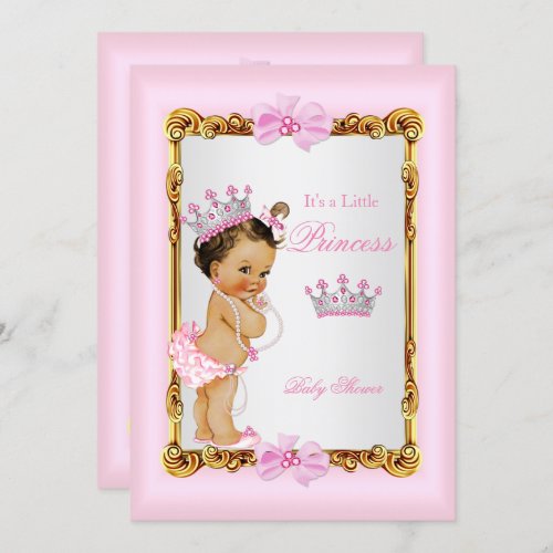 Princess Baby Shower Gold Pink Pearls Tiara Invitation