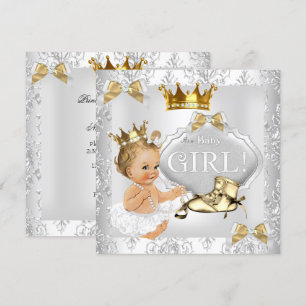Princess Baby Shower Gold Silver Damask Blonde Invitation