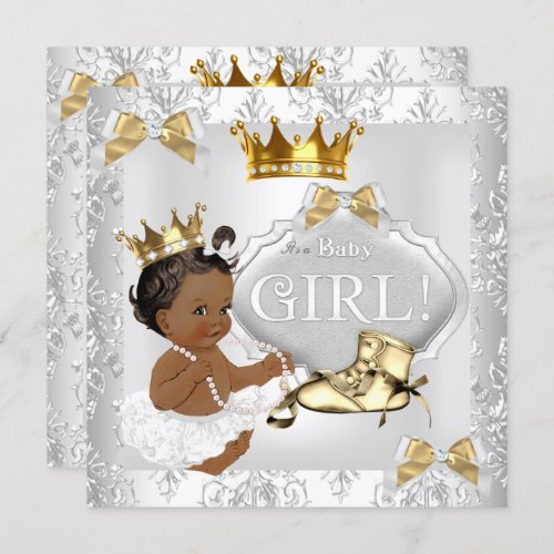 Princess Baby Shower Gold Silver Damask Ethnic Invitation