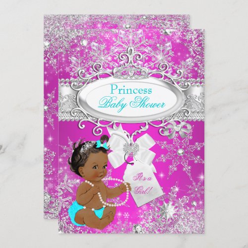 Princess Baby Shower Hot Pink Aqua Ethnic Invitation