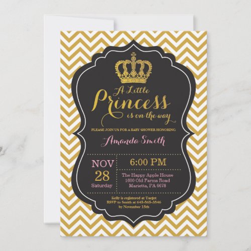Princess Baby Shower Invitation Pink and Gold