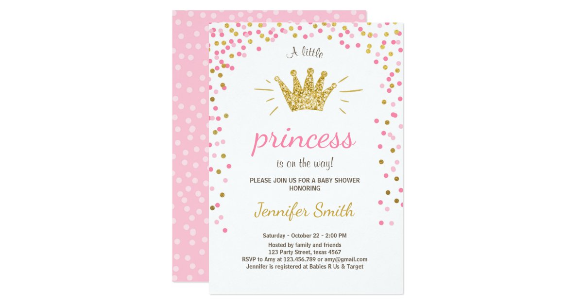 Princess Baby Shower Invitation Pink Gold Glitter | Zazzle.com