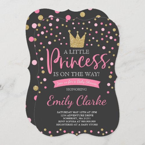 Princess Baby Shower Invitation Pink Gold Shower