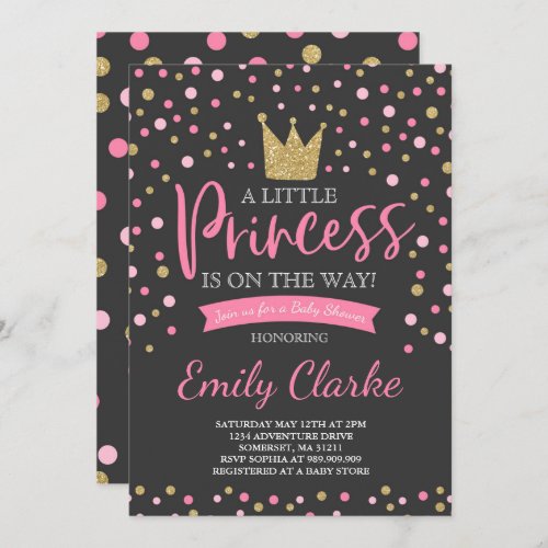 Princess Baby Shower Invitation Pink Gold Shower