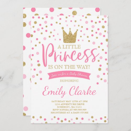 Princess Baby Shower Invitation Pink Gold Shower