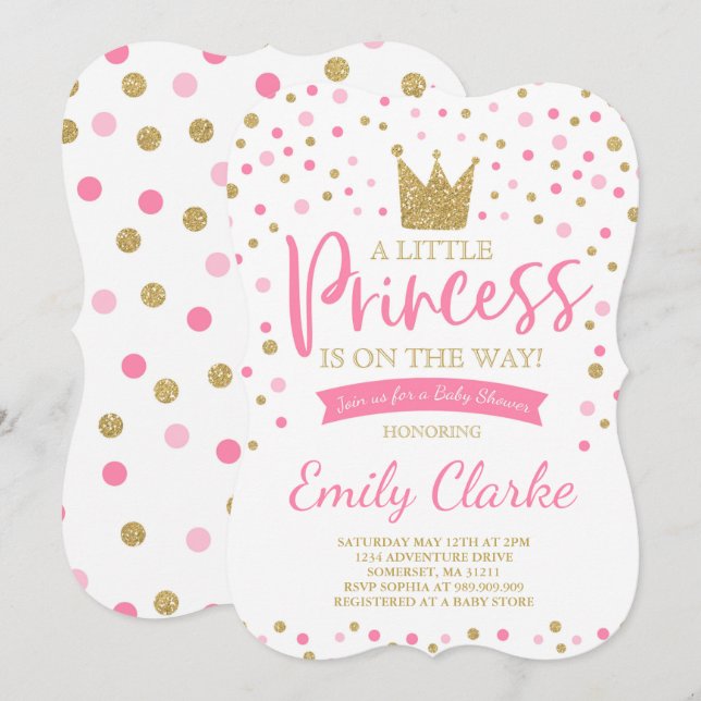 Princess Baby Shower Invitation Pink Gold Shower (Front/Back)