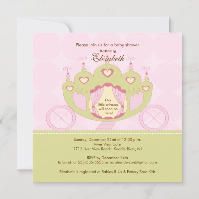 Princess Baby Shower Invitation Pretty Carriage (Front)