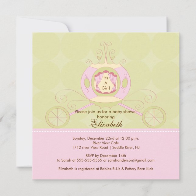 Princess Baby Shower Invitation Pretty Carriage (Front)