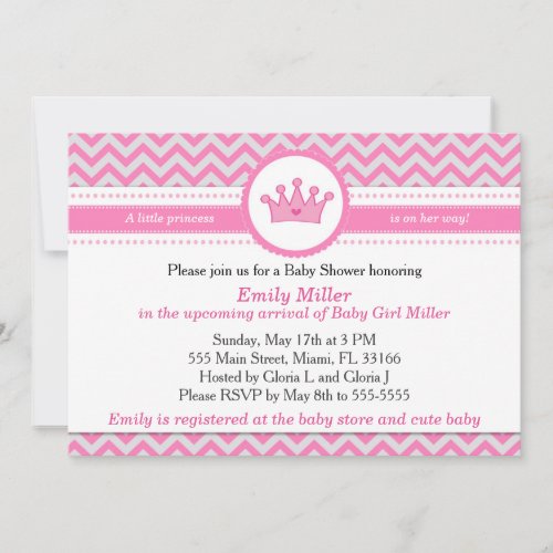 Princess Baby Shower Invitation Silver Pink