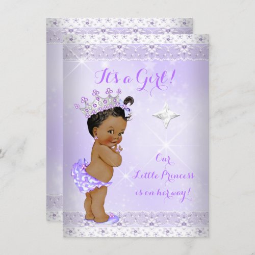 Princess Baby Shower Lilac Lace Tiara Ethnic Invitation