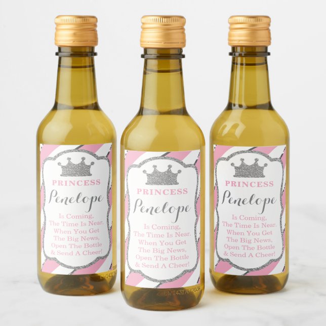 Princess Baby Shower Mini Wine Bottle Labels (Bottles)