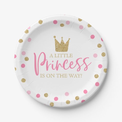 Princess Baby Shower Paper Plate 7 Pink Gold