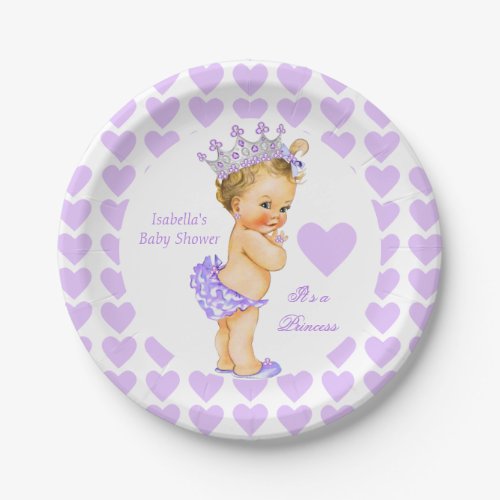 Princess Baby Shower Party Purple Heart Blonde Paper Plates