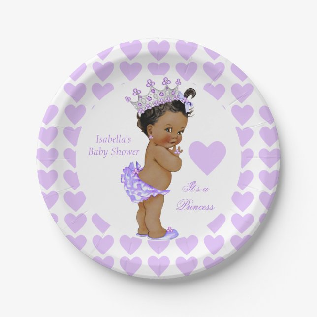 Princess Baby Shower Party Purple Heart Ethnic Paper Plates (Front)