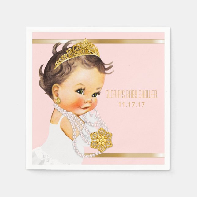 Princess Baby Shower Personalized Blush Pink Gold Napkins (Front)