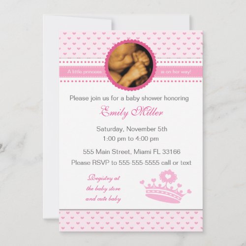 Princess Baby Shower Photo Invitation Girl Pink