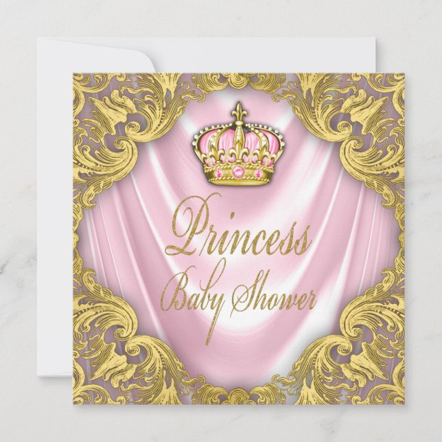 Princess Baby Shower Pink and Gold Satin Invitation (Front)