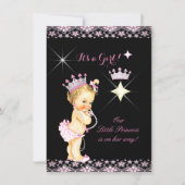 Princess Baby Shower Pink Black Tiara Blonde Baby Invitation (Front)