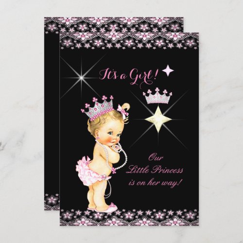Princess Baby Shower Pink Black Tiara Blonde Baby Invitation