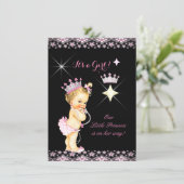 Princess Baby Shower Pink Black Tiara Blonde Baby Invitation (Standing Front)