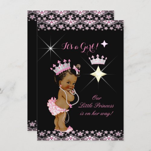 Princess Baby Shower Pink Black Tiara Ethnic Invitation