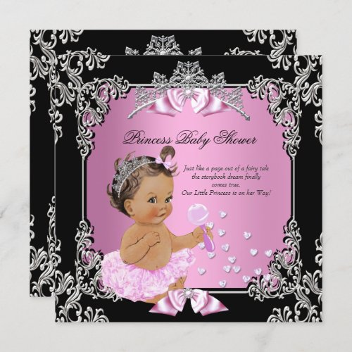 Princess Baby Shower Pink Black Tutu Brunette Invitation