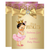 Princess Baby Shower Pink Gold Ballerina Brunette Card