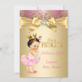 Princess Baby Shower Pink Gold Ballerina Brunette Invitation (Front)