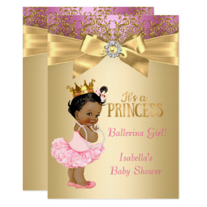 Princess Baby Shower Pink Gold Ballerina Ethnic Card