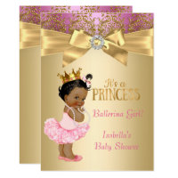 Princess Baby Shower Pink Gold Ballerina Ethnic Invitation