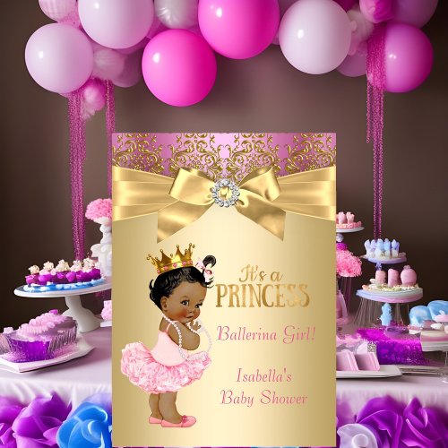 Princess Baby Shower Pink Gold Ballerina Ethnic Invitation