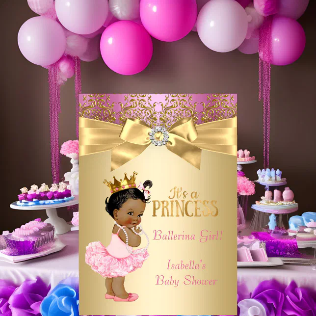 Princess Baby Shower Pink Gold Ballerina Ethnic Invitation | Zazzle