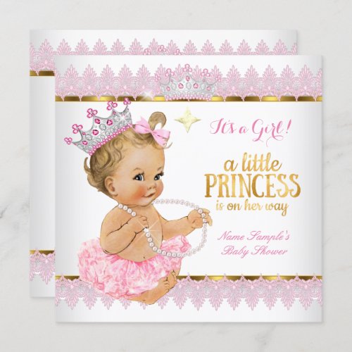 Princess Baby Shower Pink Gold Blonde Girl Invitation